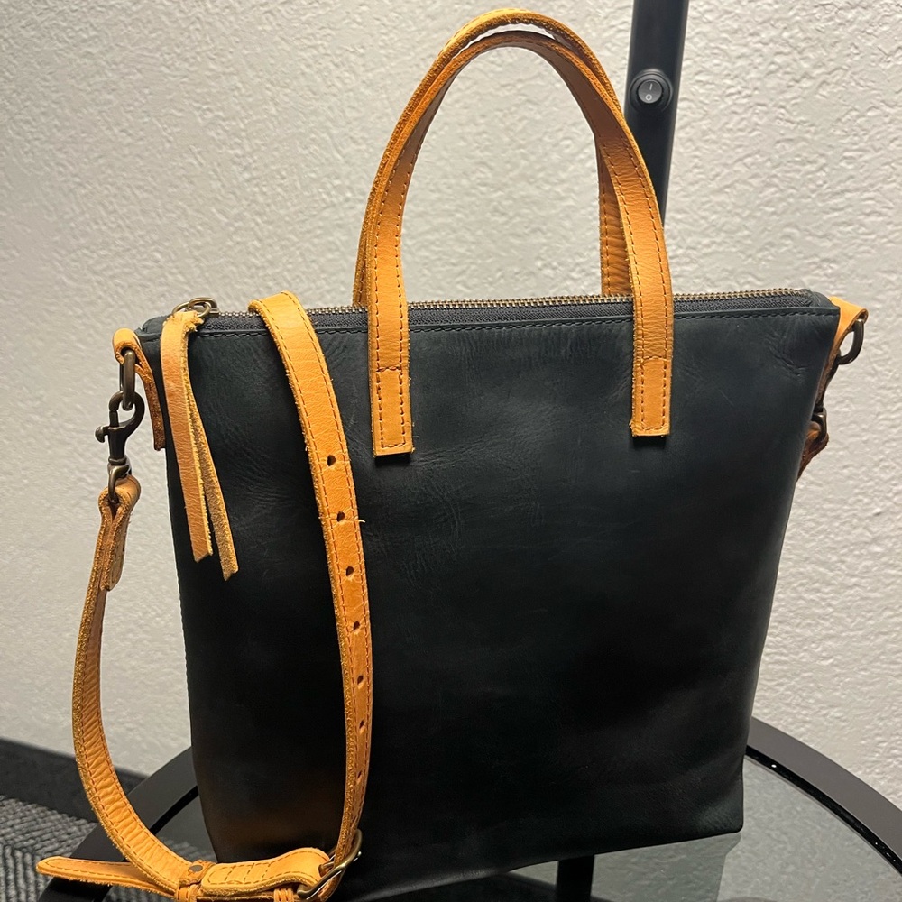 ABLE Black Leather Tote with Tan Leather Accents (crossbody) - Picture 3 of 9